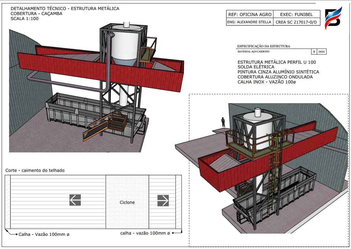 Estrutura de cobertura para caçamba