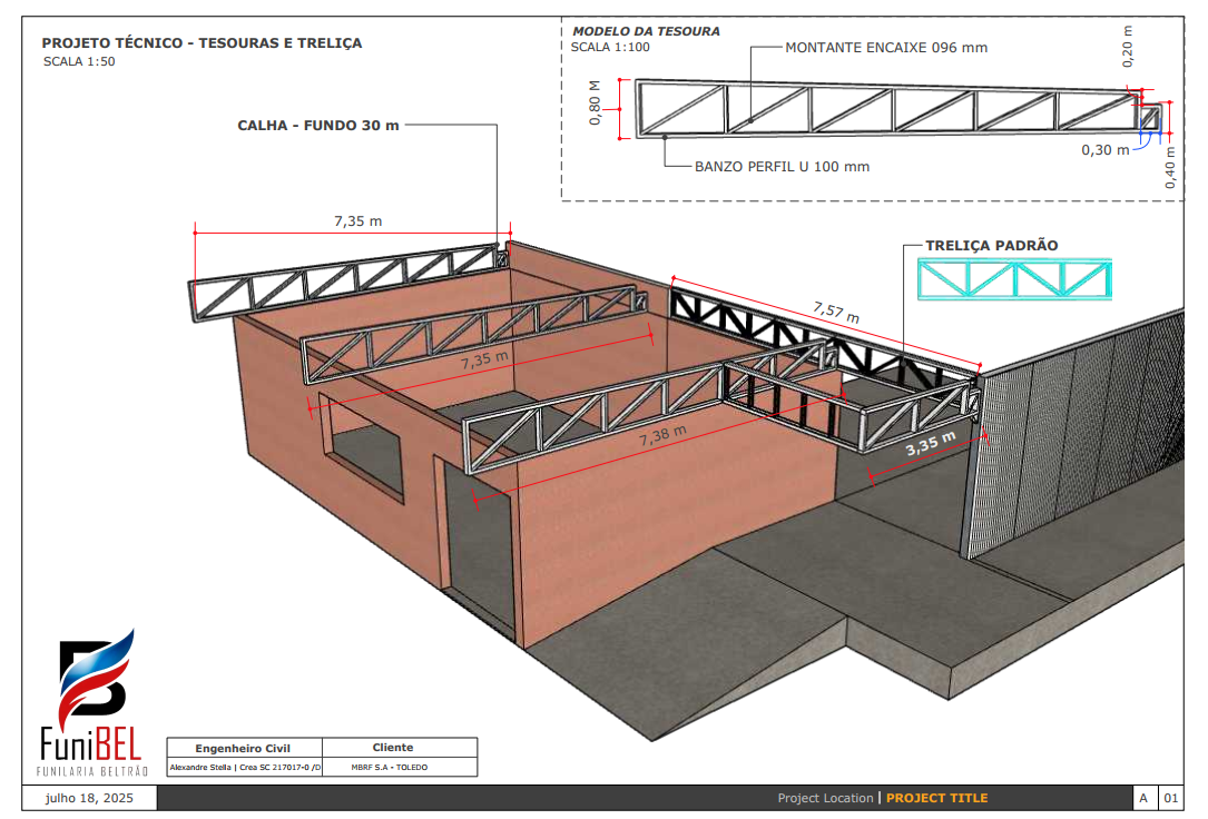 Cobertura metálica com calhas